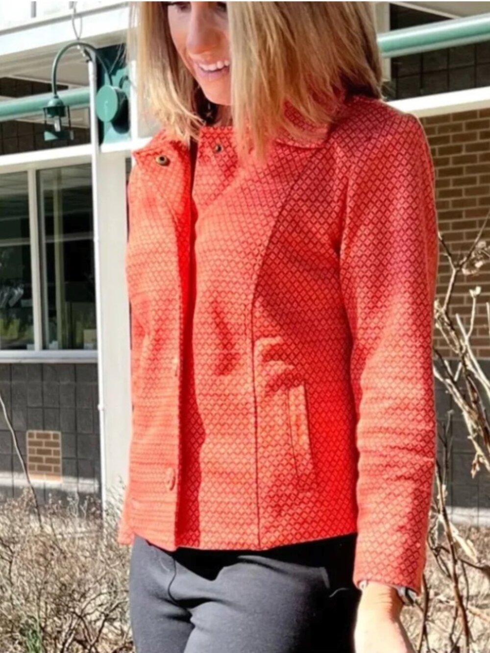 CABI Matchmaker Stretch Knit Blazer Jacket Topper Vibrant Geo Pattern #6258 XS